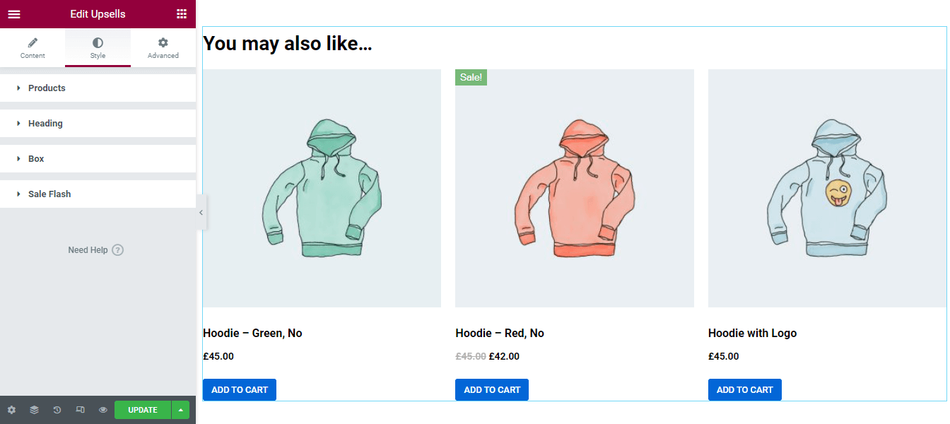 Style Upsells Widget