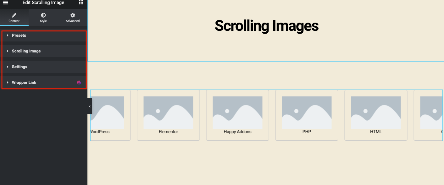 Options for Scrolling images