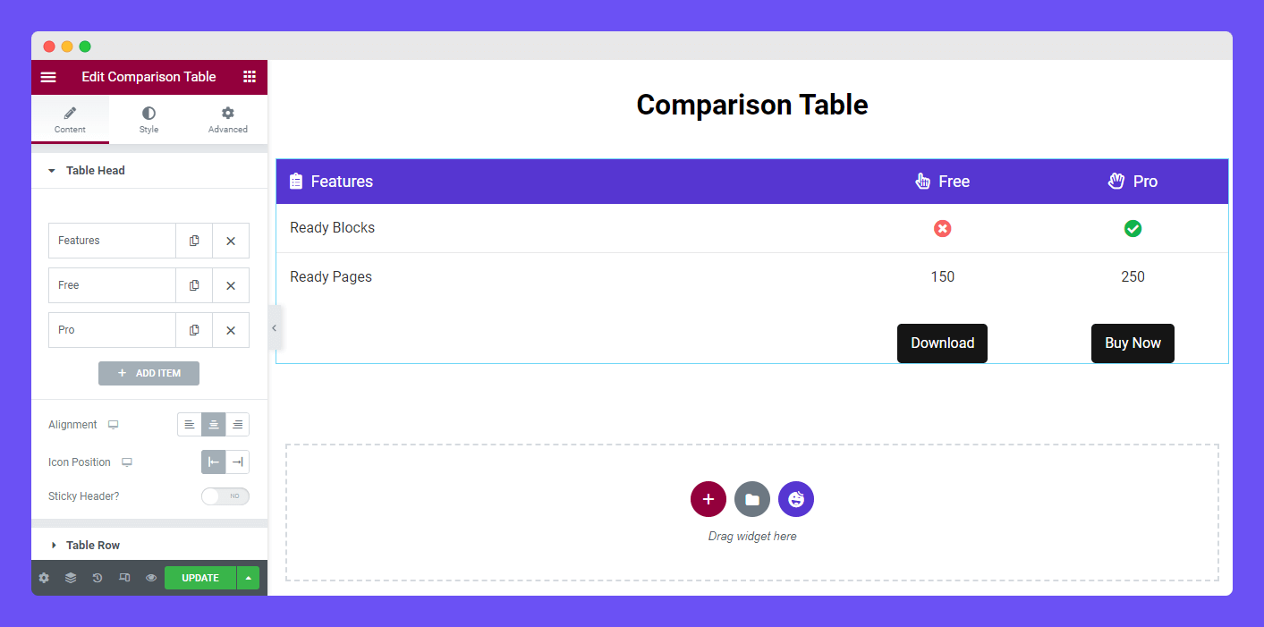 Manage Table Head Content