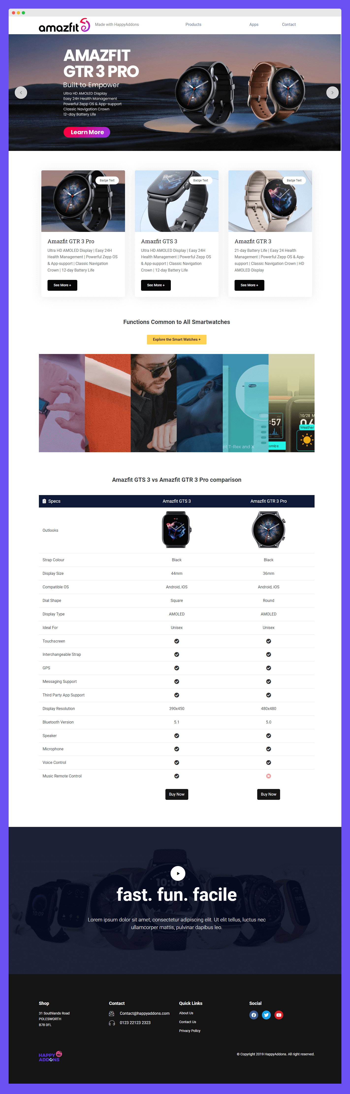 Product Page with Comparison Table