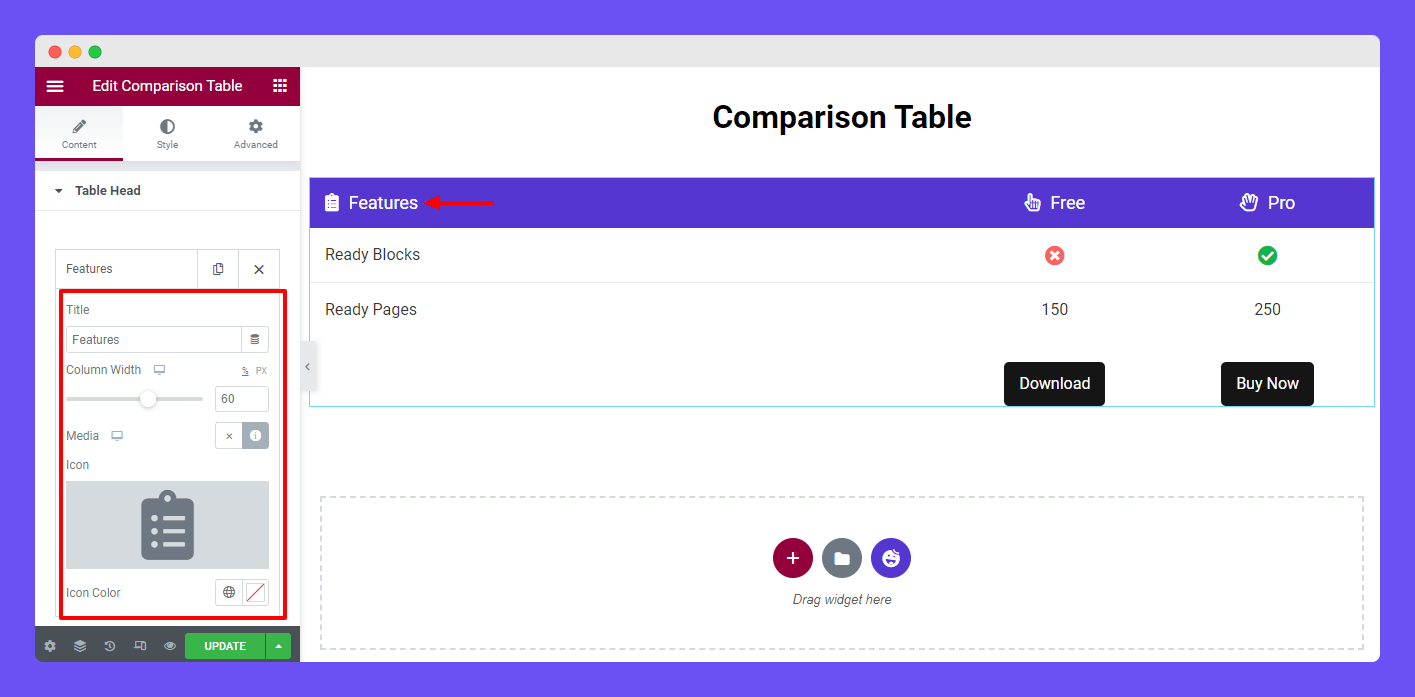 Add Table Head Single Item