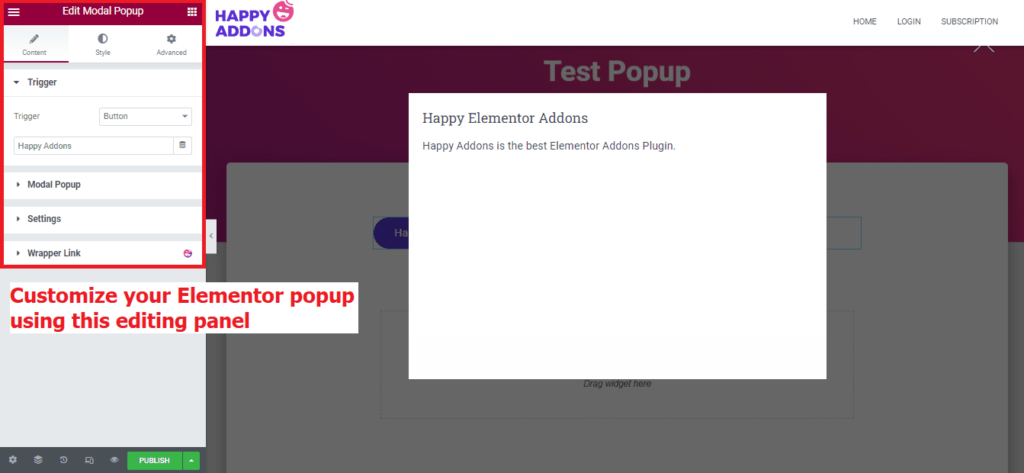 Create a popup on Elementor with HappyAddons