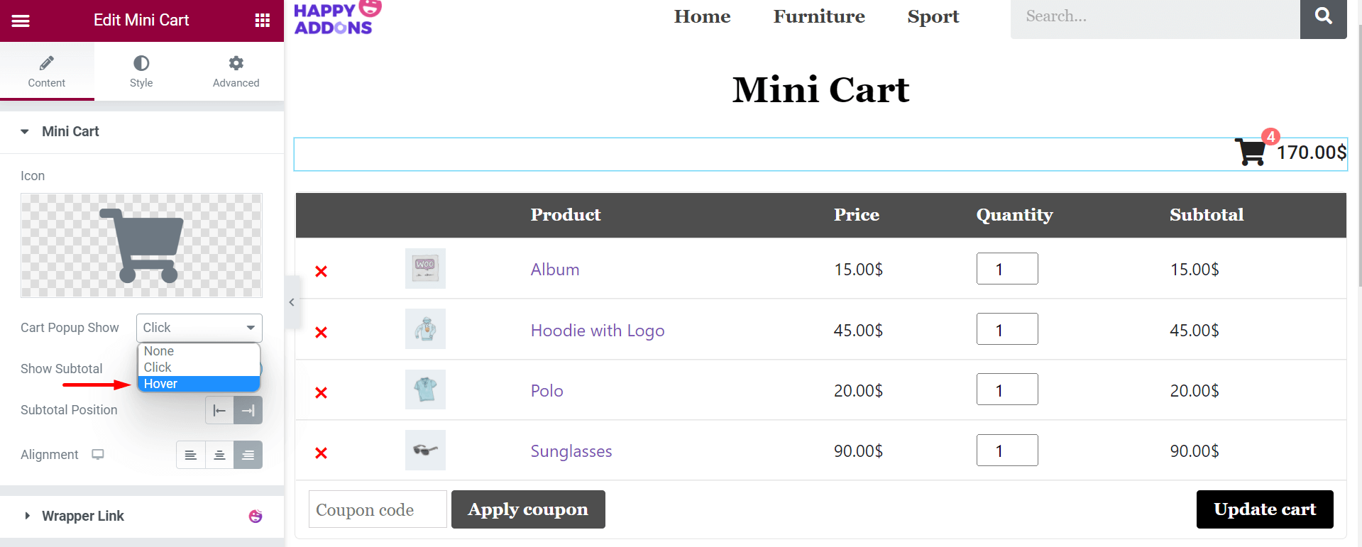 Change Hover Style of Mini Cart