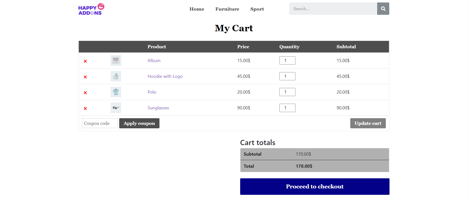 Preview of WooCommerce Cart Page