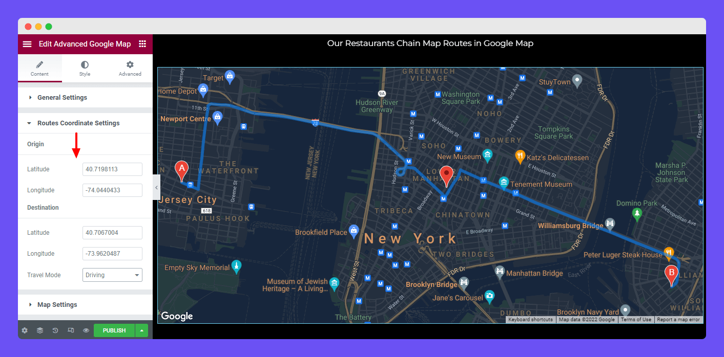 Routes Coordinate Settings