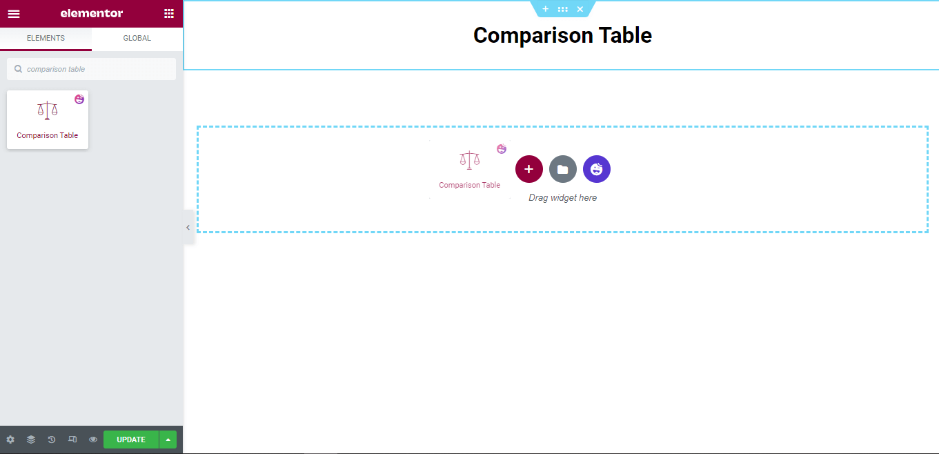 添加比较表小部件