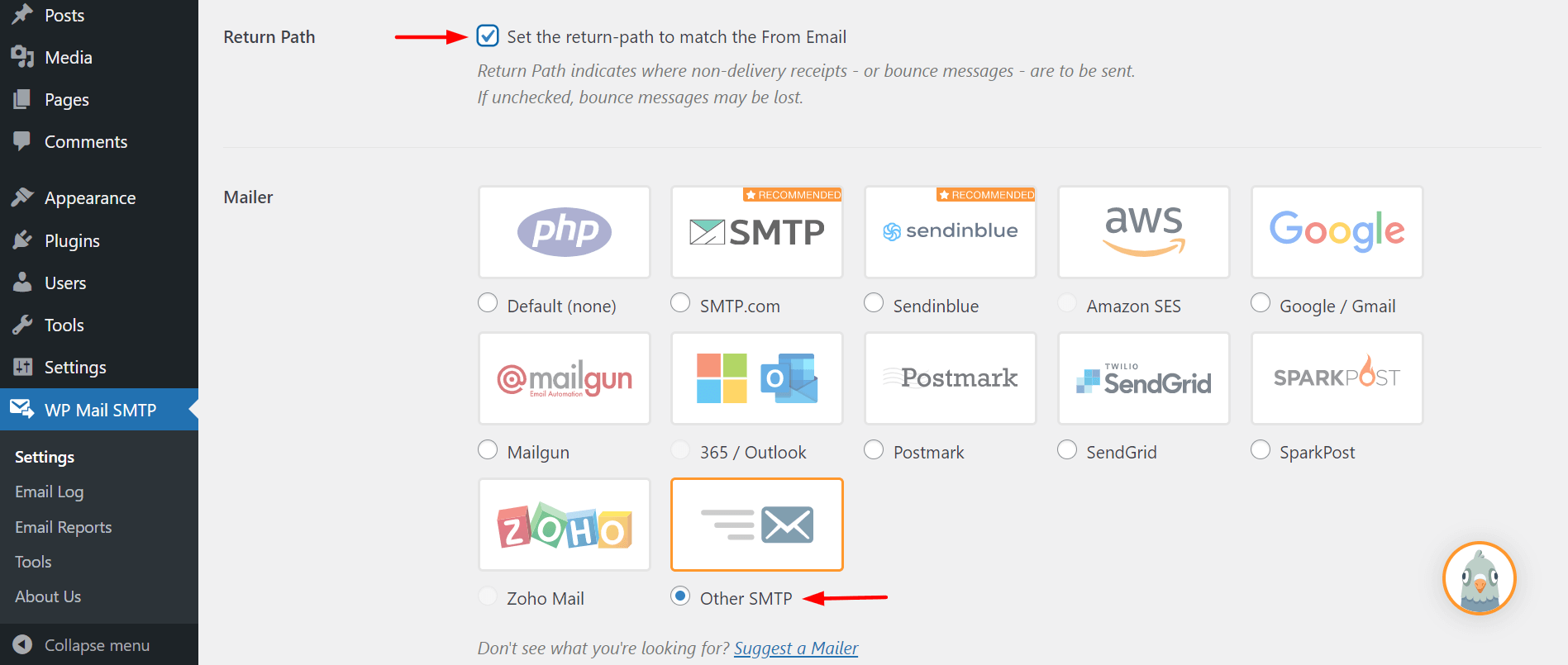Choose Mailer for WP SMTP Plugin