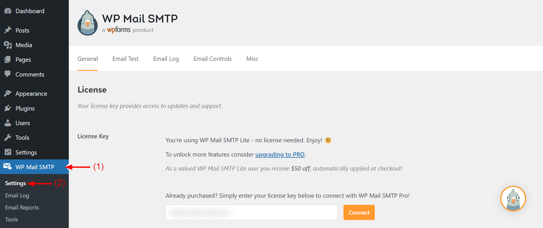 Settings of WP SMTP Plugin