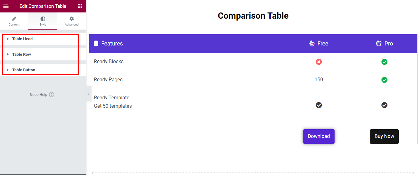 Style Comparison Table