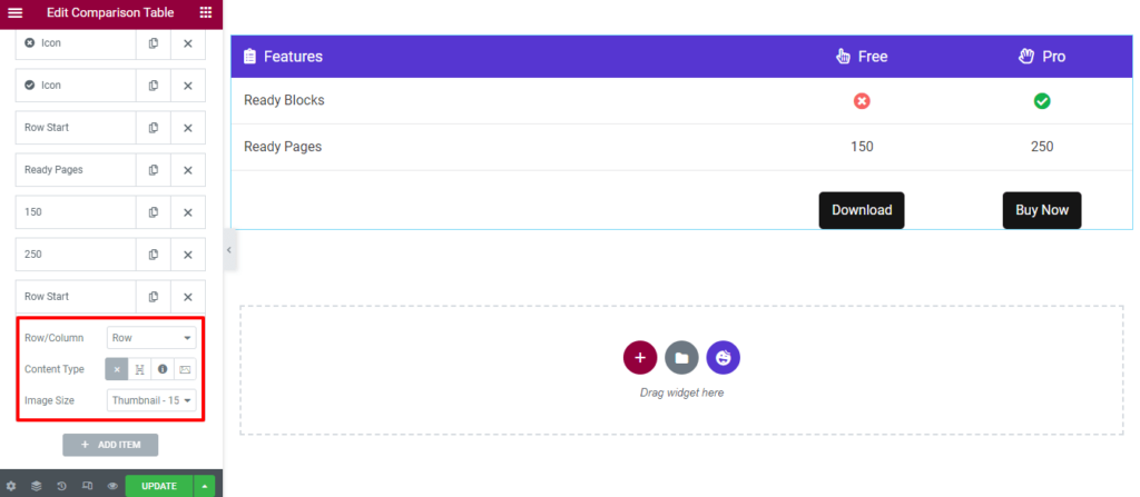 How to Create Comparison Table with Elementor Comparison Table Widget