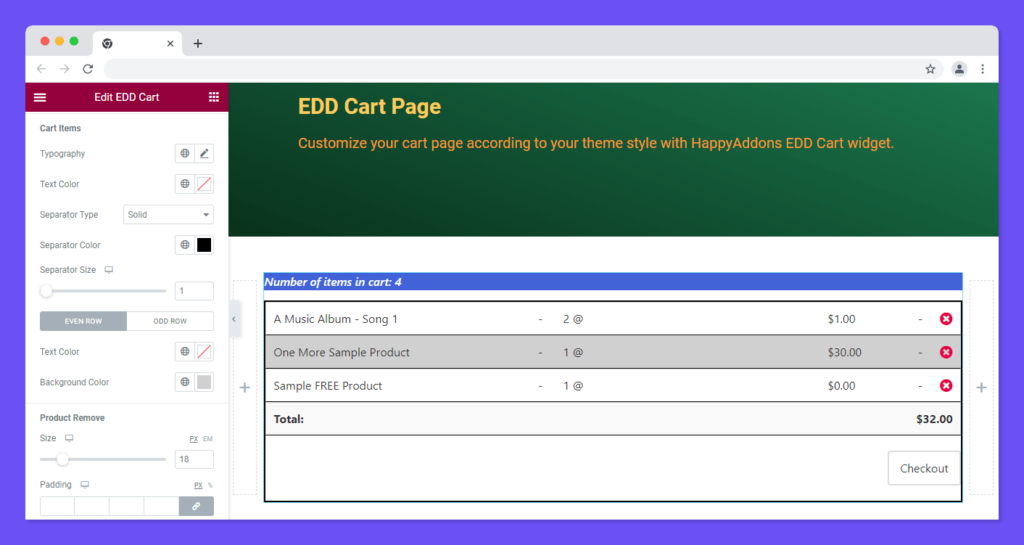 Elementor Mini Cart Widget Demo - HappyAddons