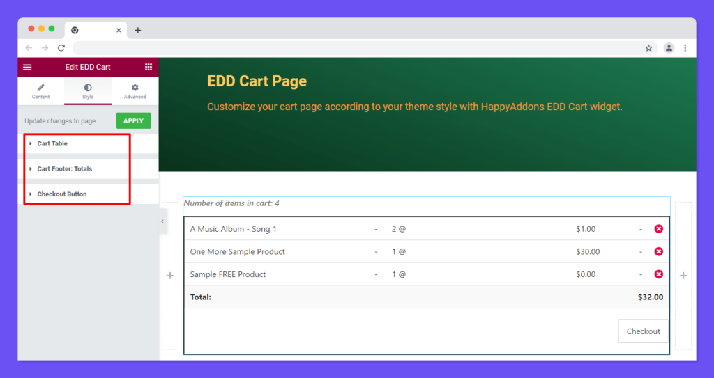 Style Options of EDD Cart Widget