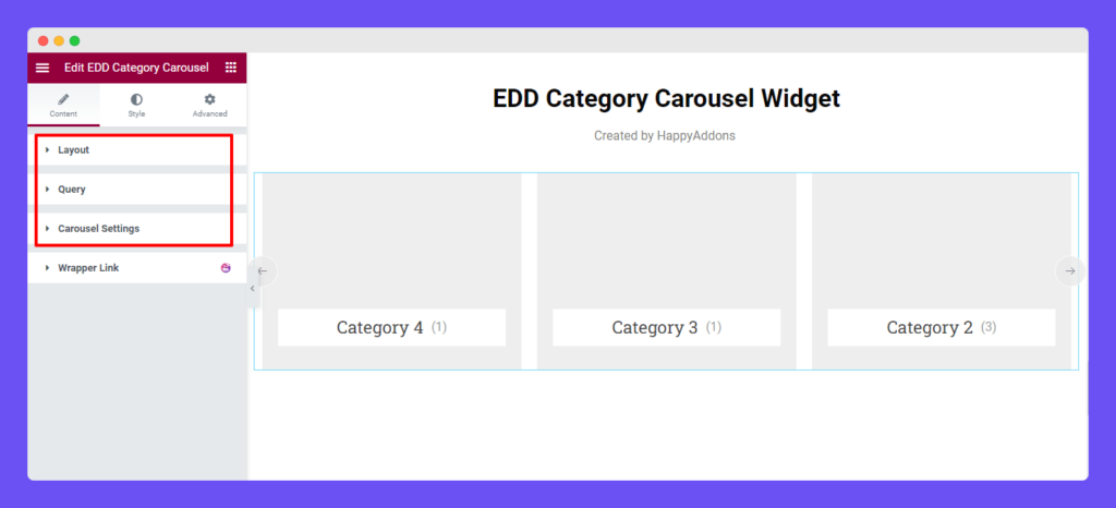 Content Options of EDD Category Carousel