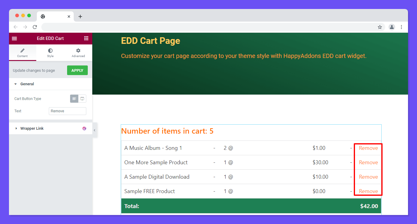 Elementor Mini Cart Widget Demo - HappyAddons