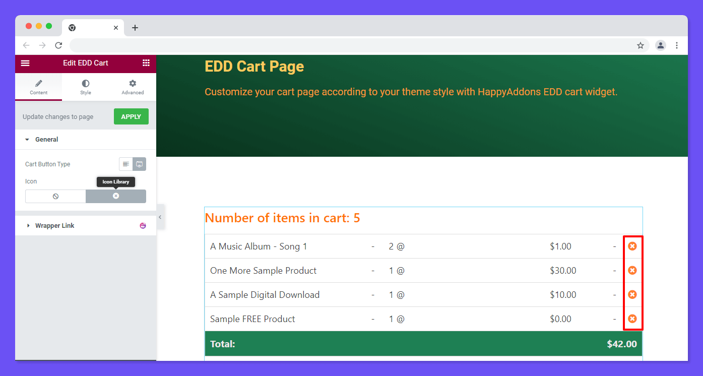 Set EDD Cart Button Typer Icon