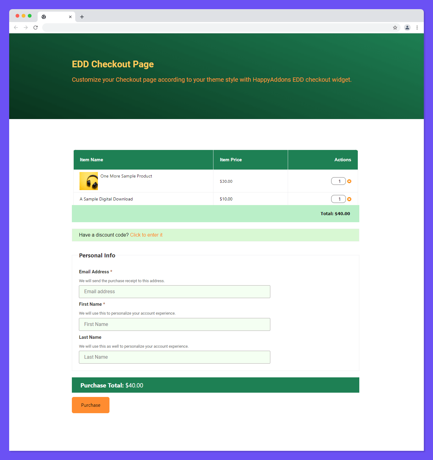 Final Preview of EDD Checkout Page