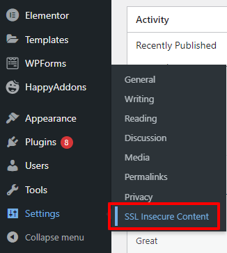 Go to Settings-SSL Insecure Content