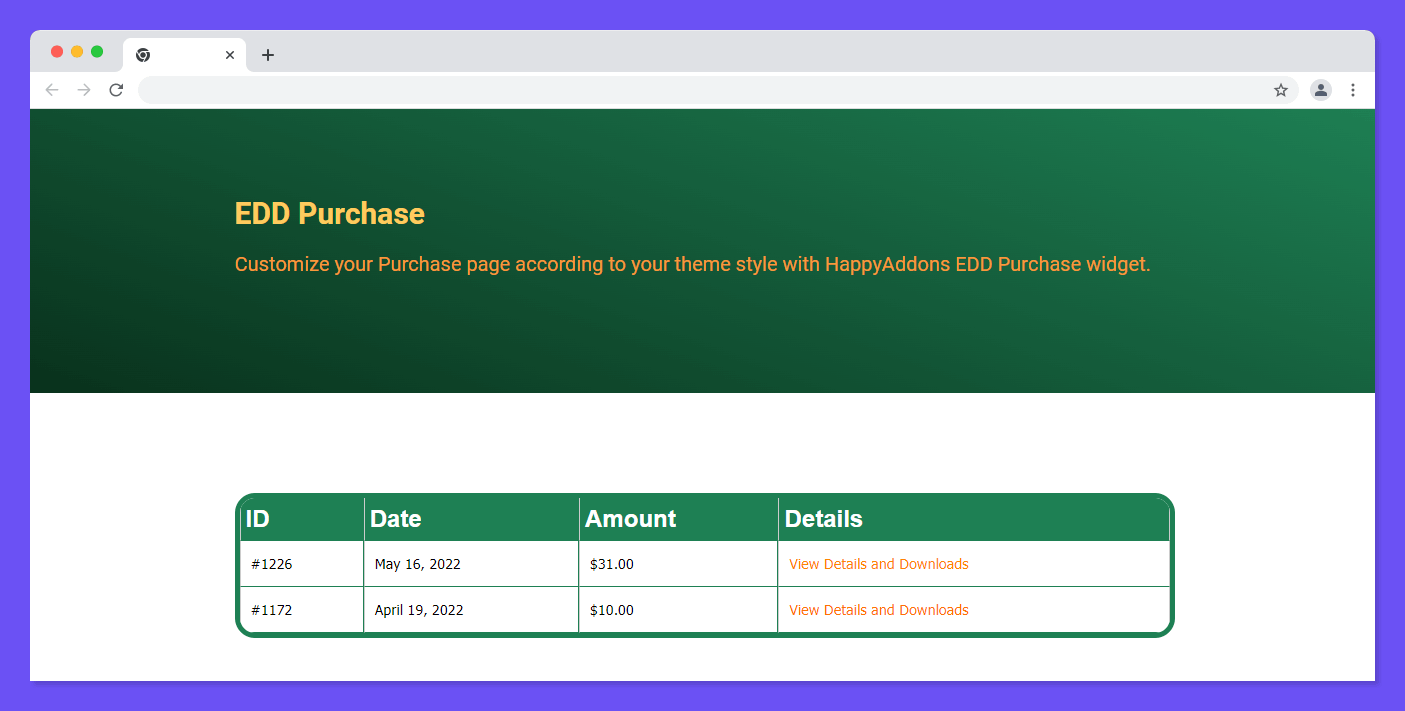 Preview of Purchase Page