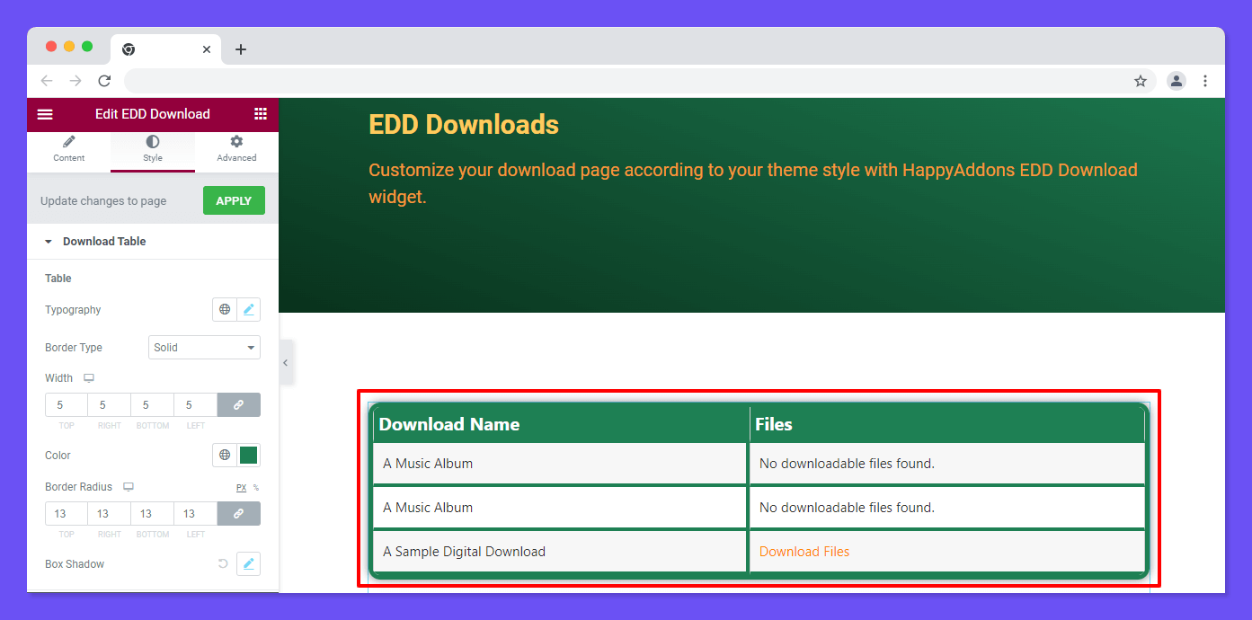 Style Download Table