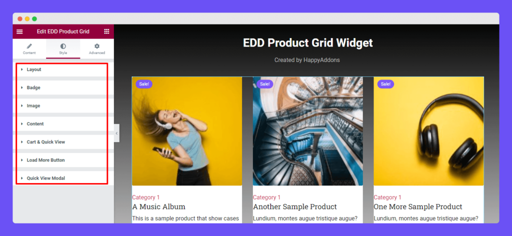 Style Options of EDD product Grid Widget