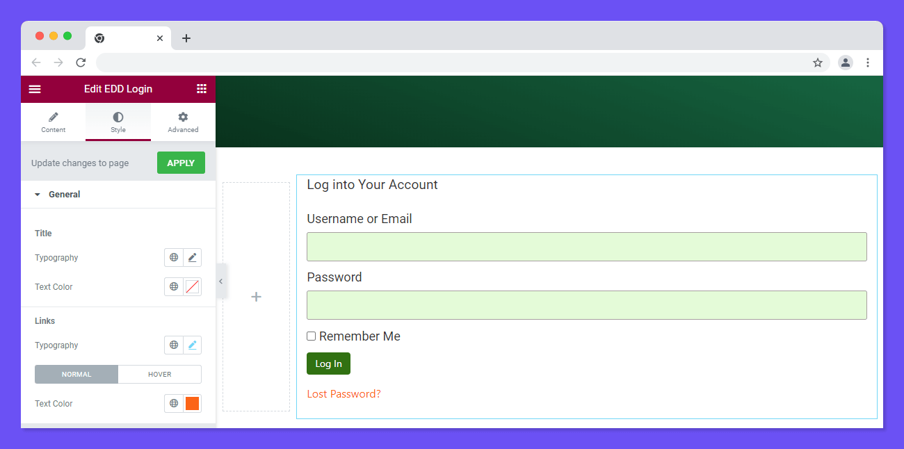 Style General Content of Login Form