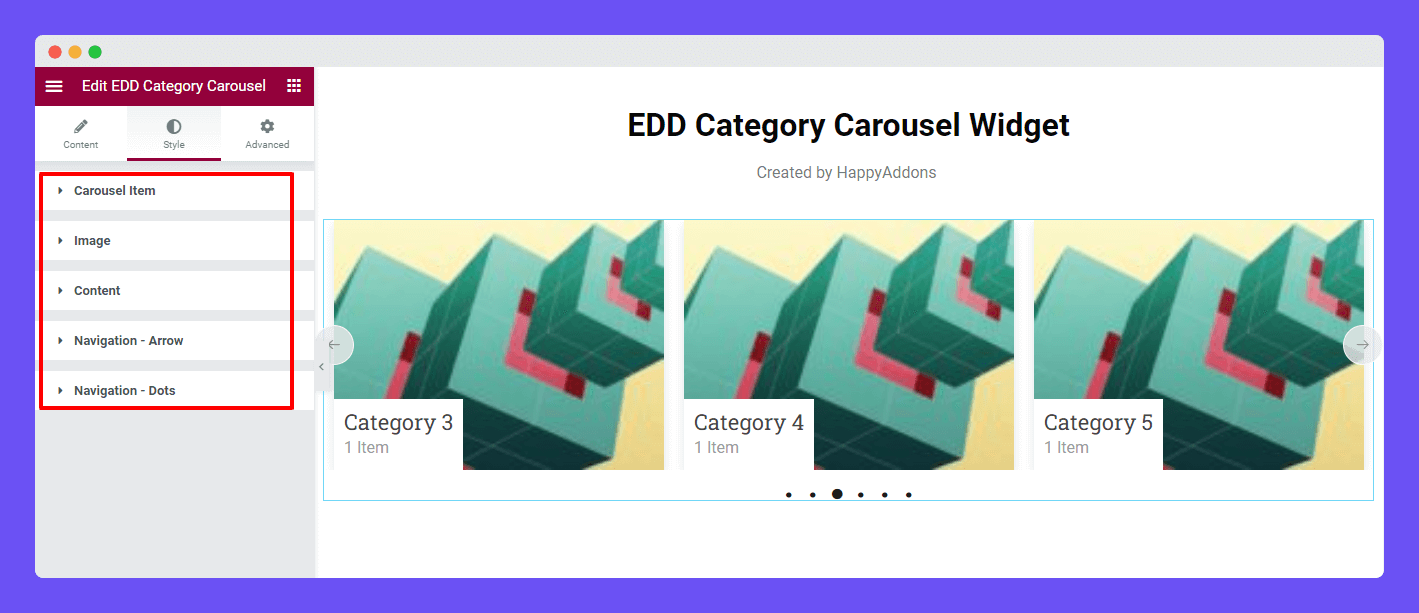 Style Options of EDD Category Carousel Widget
