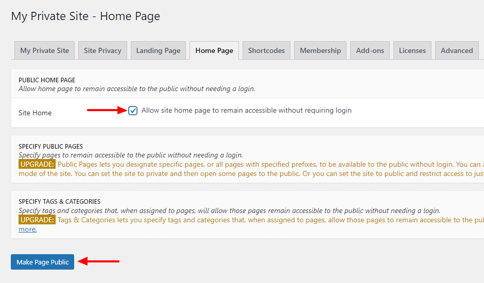 Allow Home Page Accessible