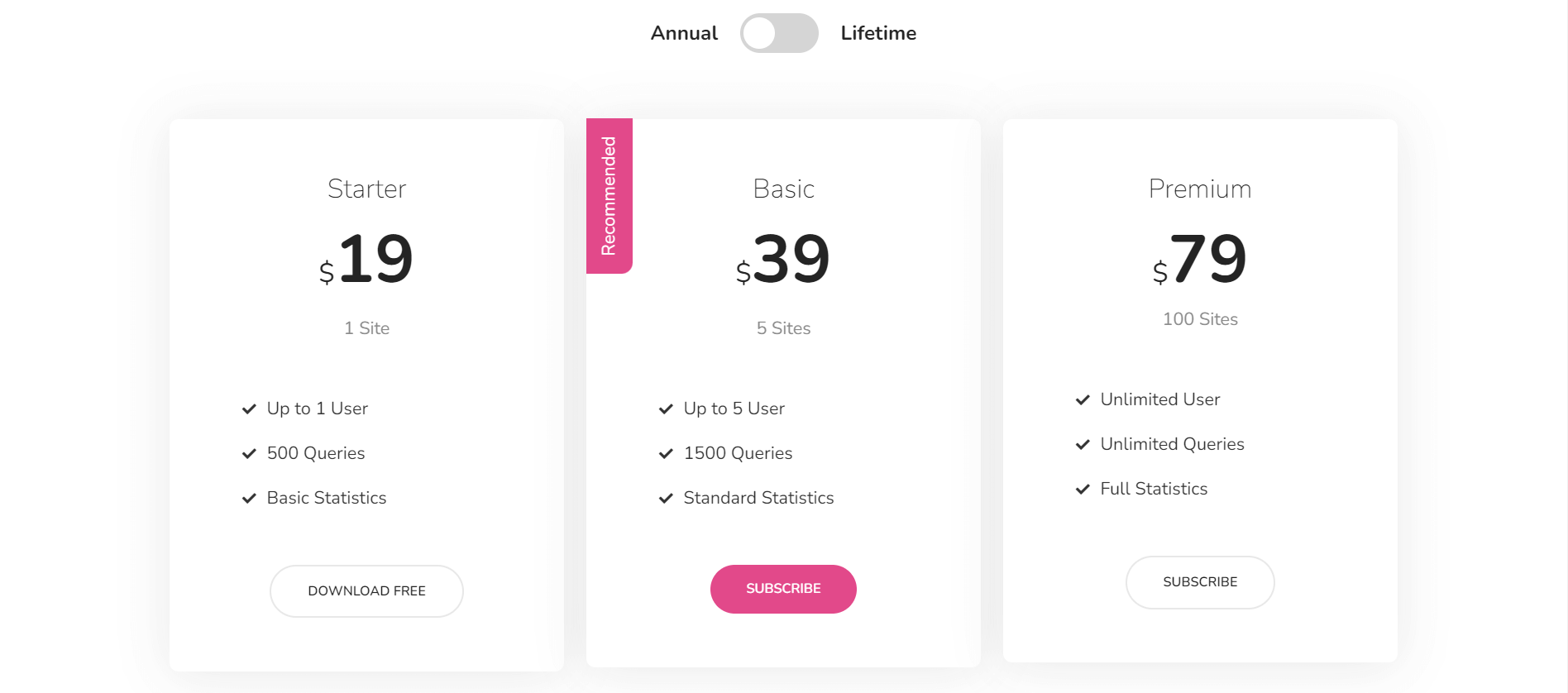 Show pricing plan using content switcher