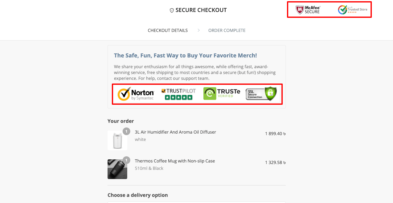 Show Security Badges on eCommerce Checkout Page