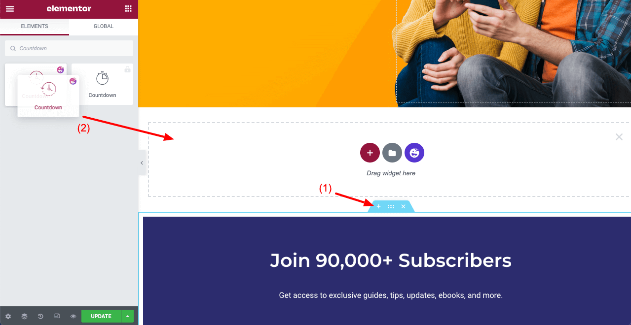 How to show countdown option on the landing page