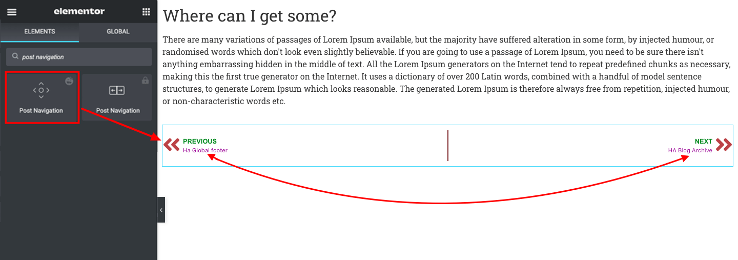 How to add Post Navigation to Elementor Canvas Using HappyAddons