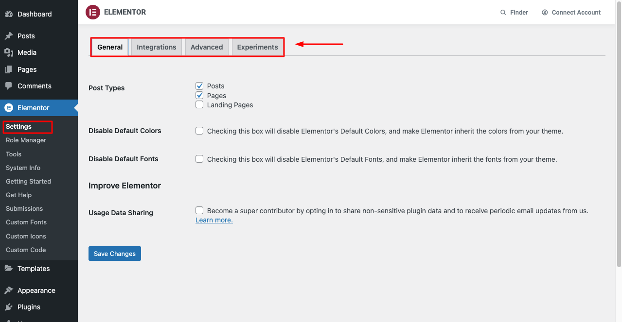 Setting Section of Elementor