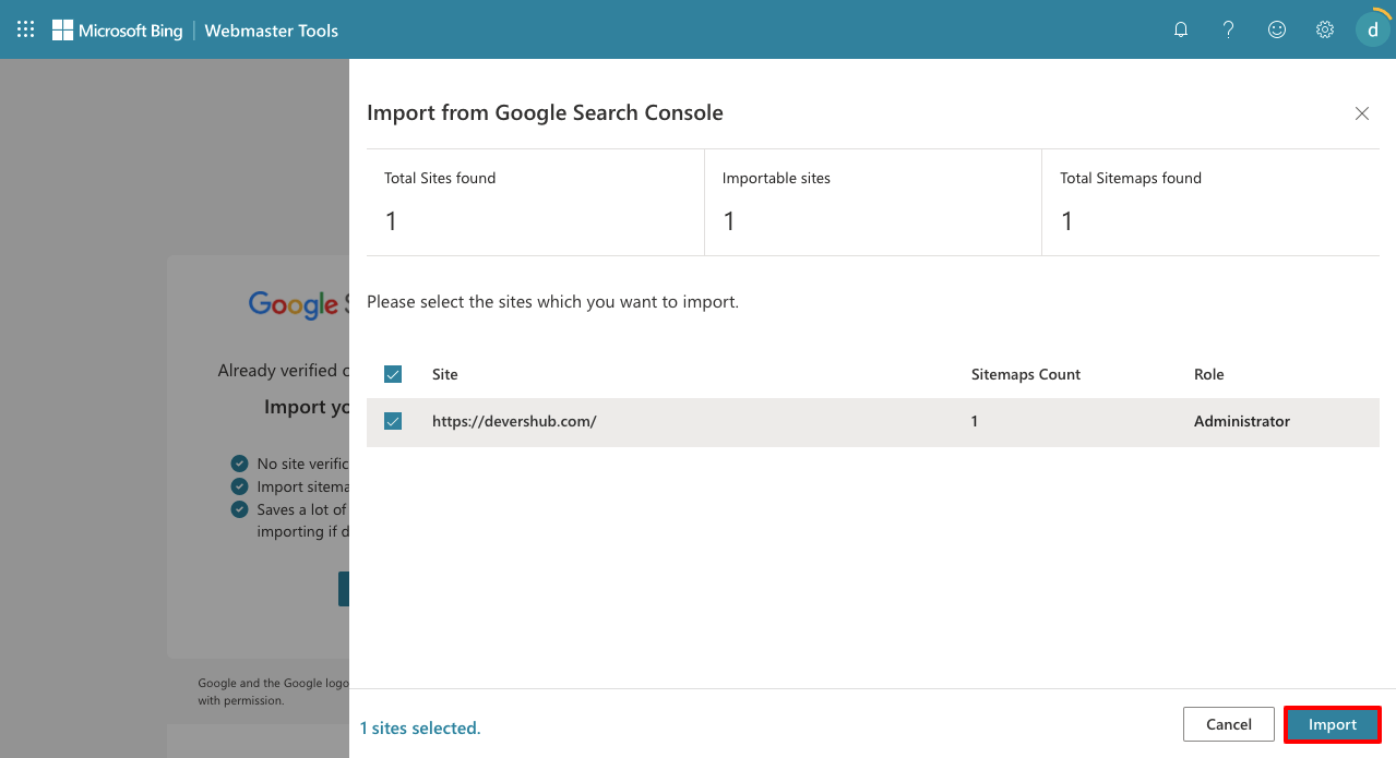 Import Sitemap from Google to Bing Webmaster Tool