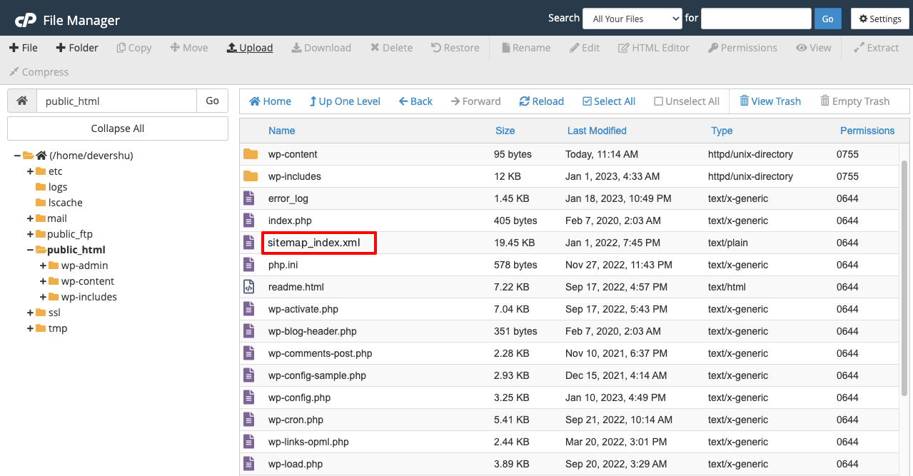 Rename XML Sitemap File in cPanel