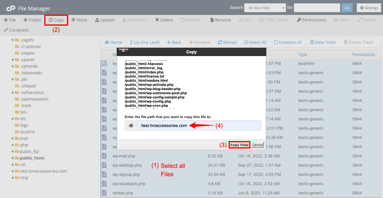 复制 Public_html 中的所有文件以粘贴到您的克隆网站上