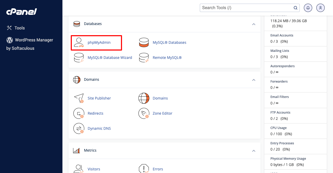 Go to phpMyAdmin to copy files from the old database