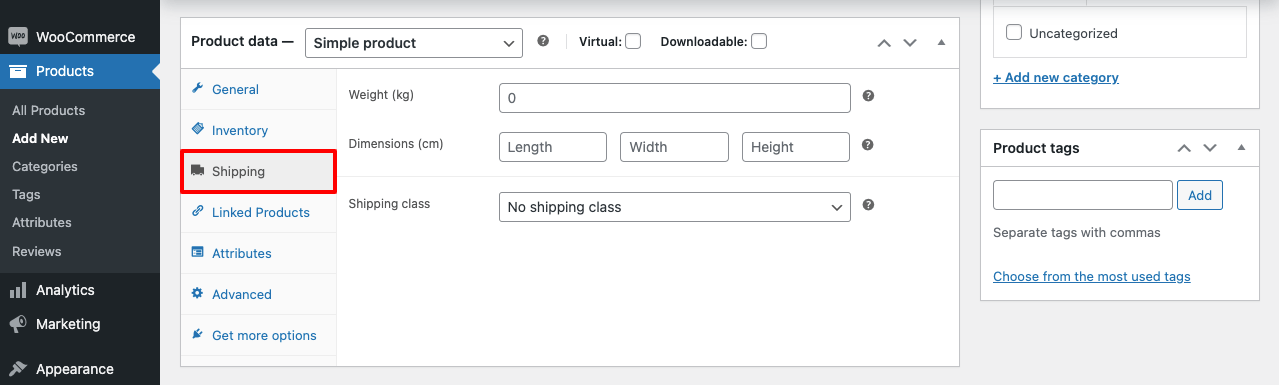 Shipping tab in WooCommerce