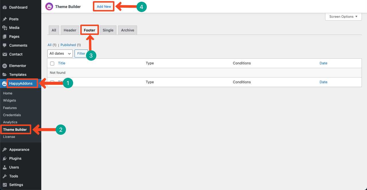 Create a New Footer HappyAddons Theme Builder