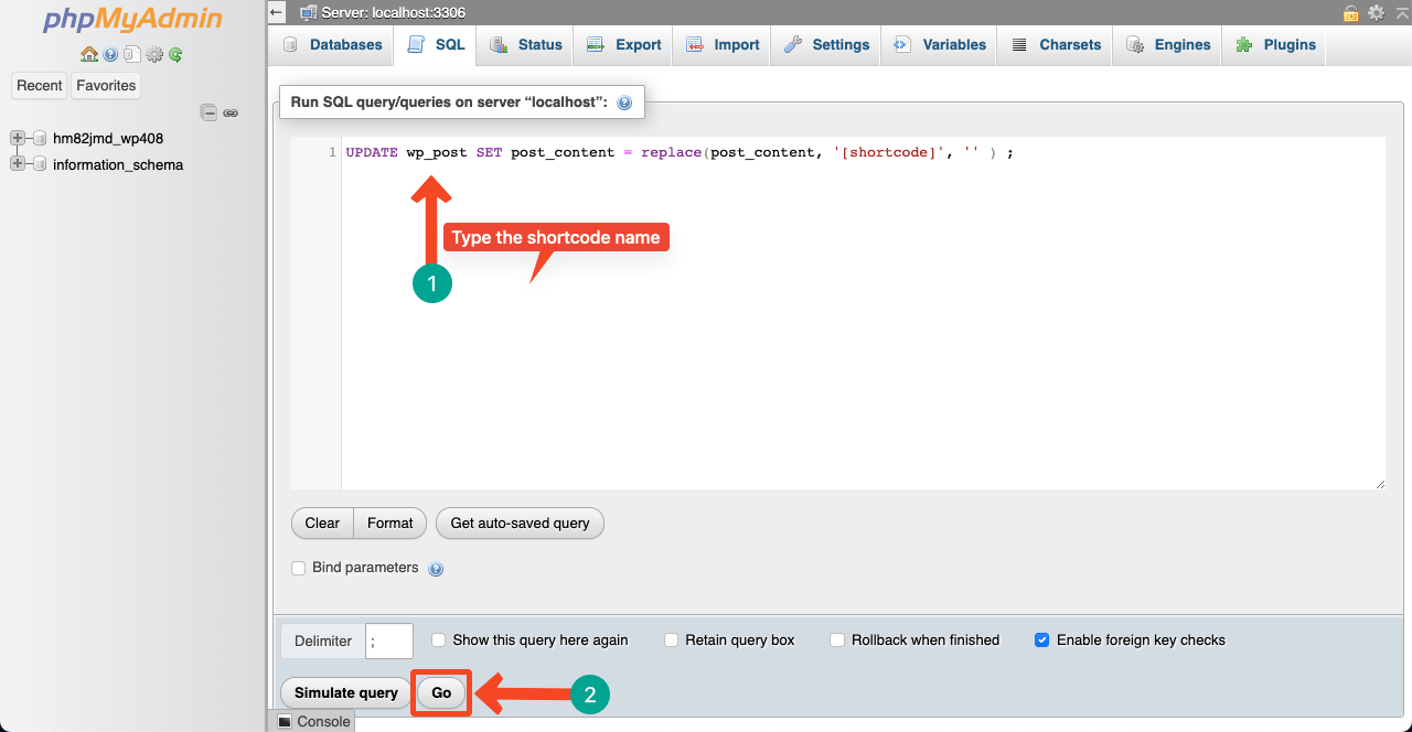 在 SQL 中输入短代码名称