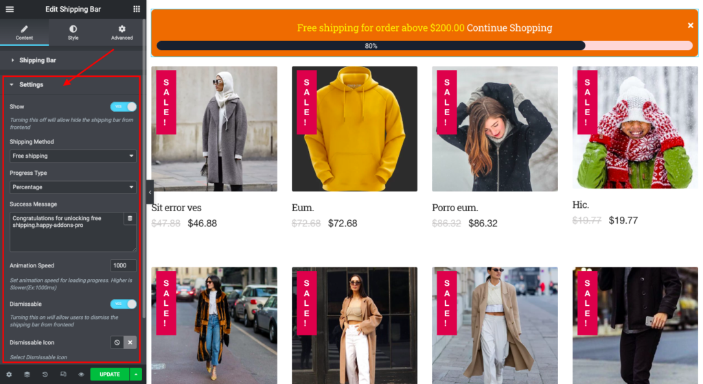 WooCommerce Shipping Bar Widget - HappyAddons