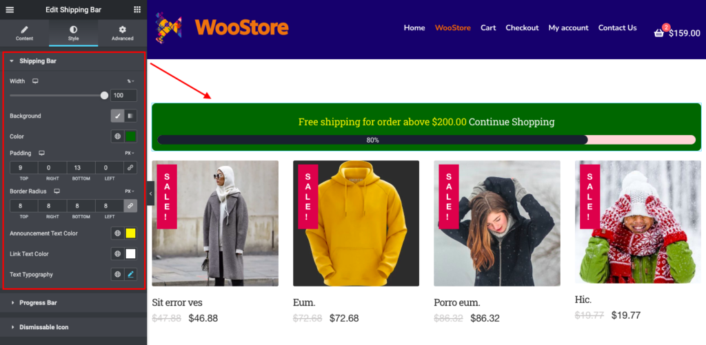 PRO Free shipping bar WooCommerce, message, popup and alert - Pi