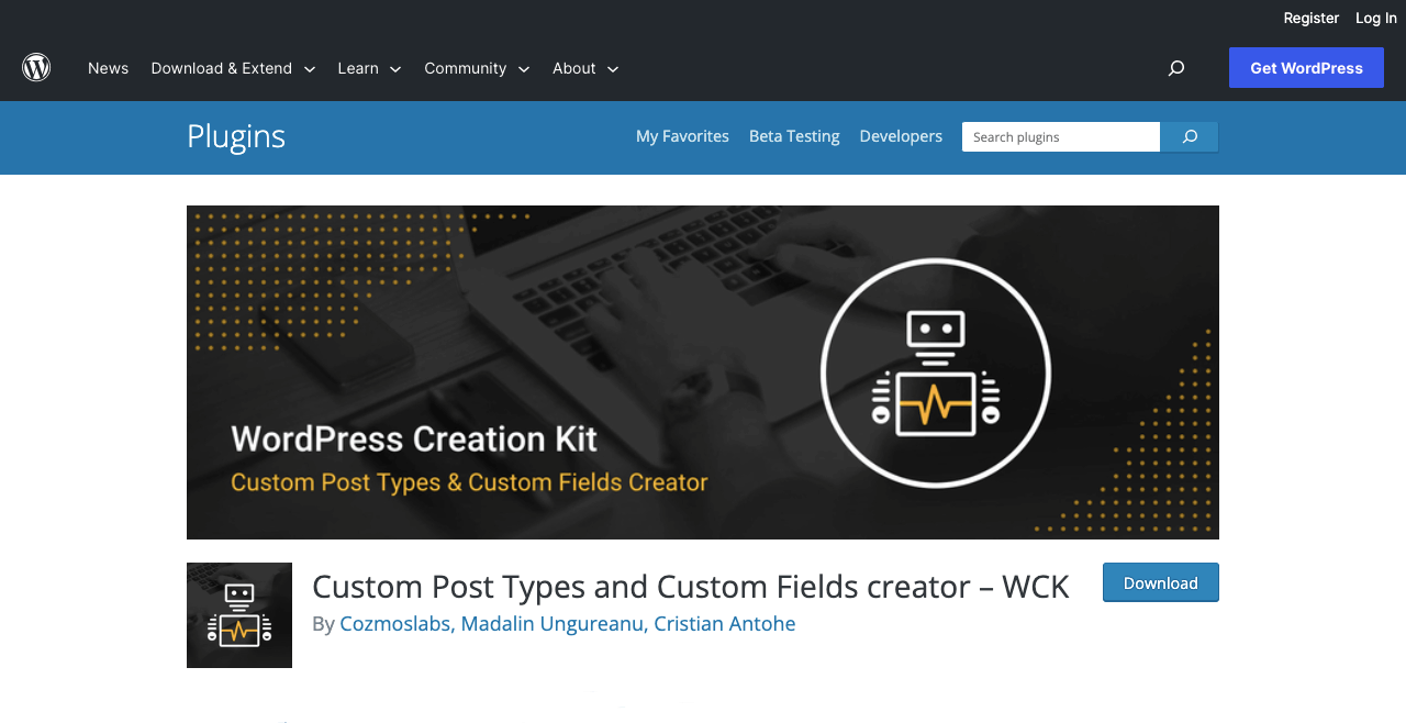 Custom Post Types and Custom Fields Creator - WCK