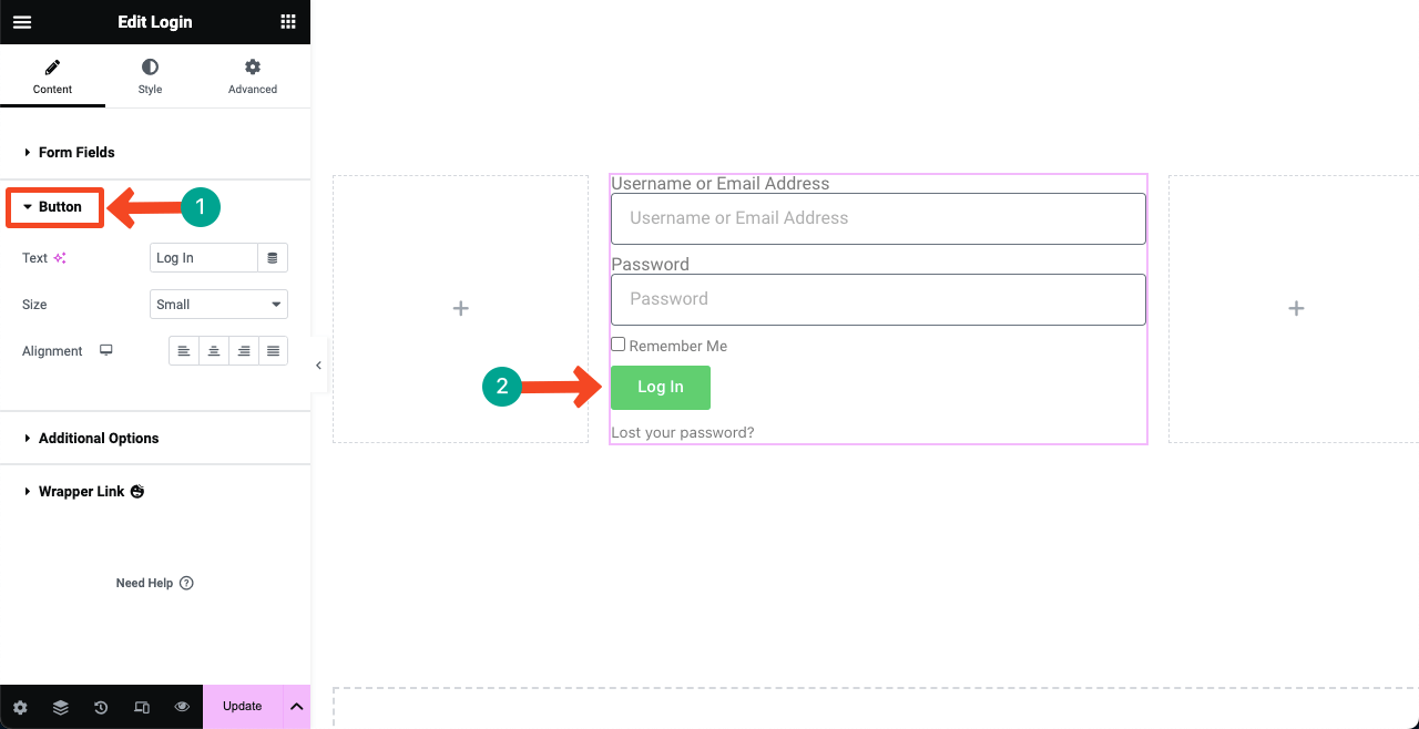 Customize the Log In button layout on the form
