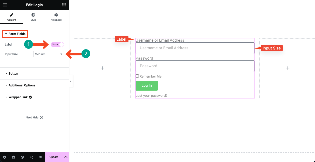 Edit Form fields