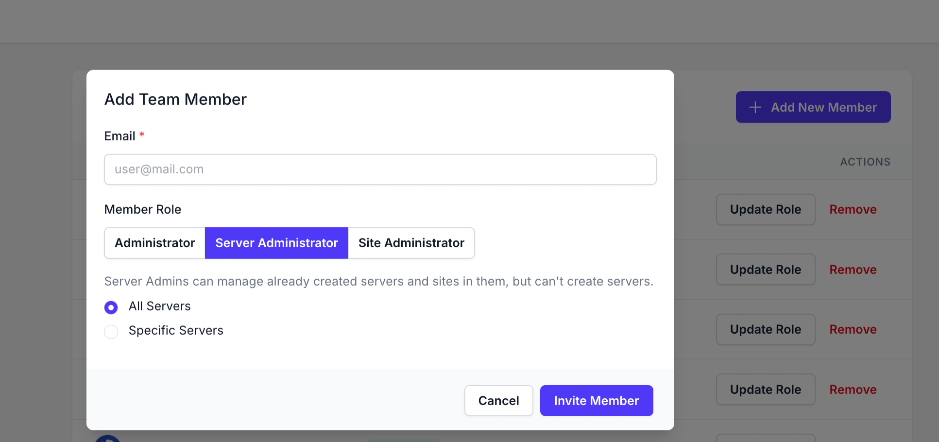 Add team member to FlyWP server administration