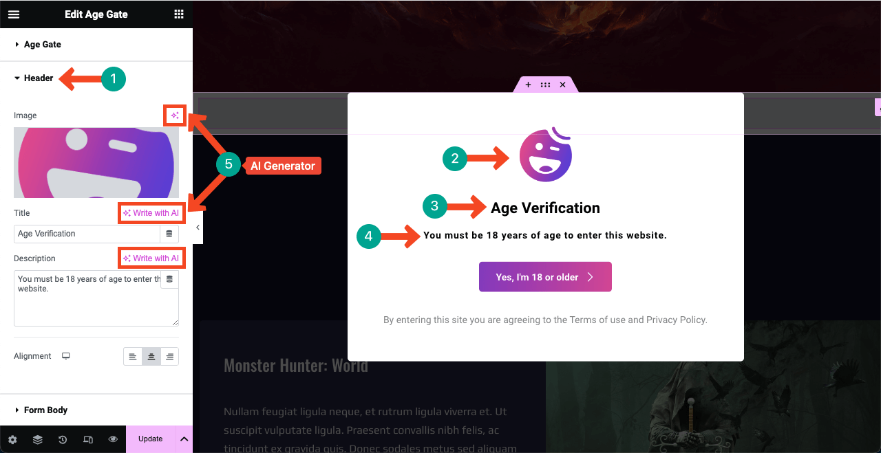 Customize the Age Verification form header
