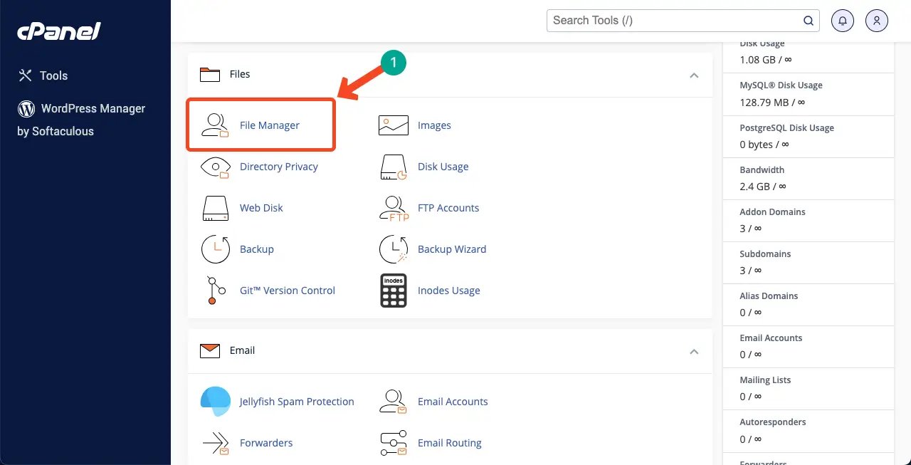 从 cPanel 转到文件管理器