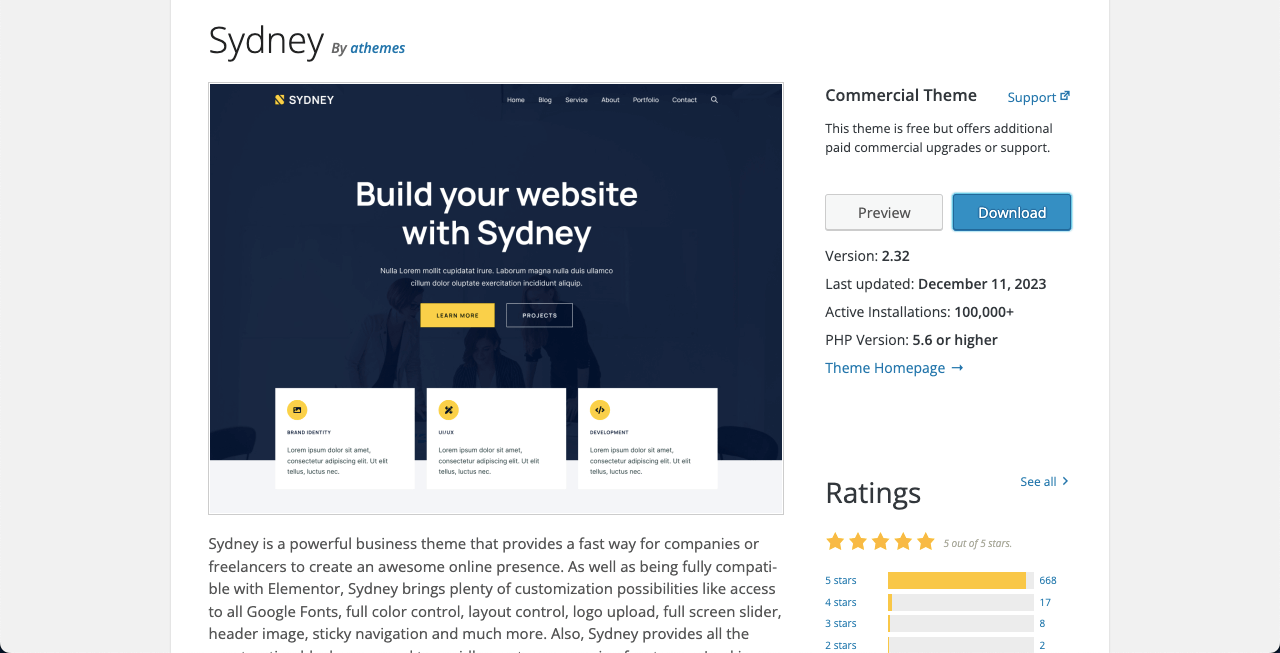 Sydney theme for Elementor and WooCommerce