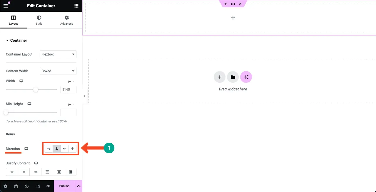 Change content direction of an Elementor column