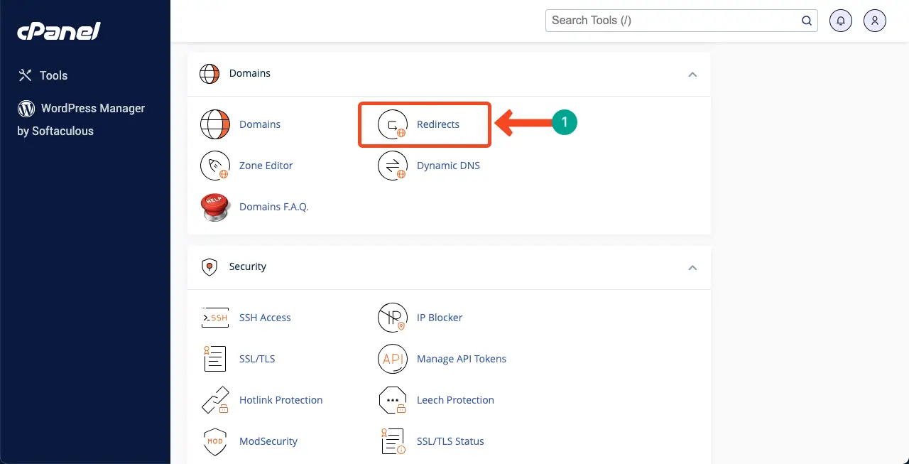 转到 cPanel 中的“重定向”选项